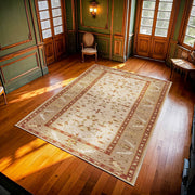 Krem Bordürlü Modern Etnik Desenli Halı  | Makinada Yıkanabilir | Hav Toz Vermez | Leke Tutmayan | Kaymaz Taban | Dijital Makine Baskı | Salon Yolluk Mutfak Halısı