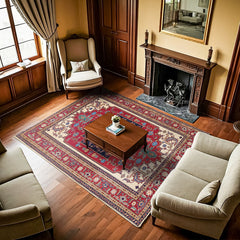 Bordo Madalyon Modern Etnik Desenli Halı  | Makinada Yıkanabilir | Hav Toz Vermez | Leke Tutmayan | Kaymaz Taban | Dijital Makine Baskı | Salon Yolluk Mutfak Halısı