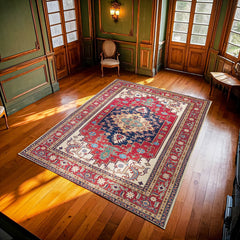 Bordo Madalyon Modern Etnik Desenli Halı  | Makinada Yıkanabilir | Hav Toz Vermez | Leke Tutmayan | Kaymaz Taban | Dijital Makine Baskı | Salon Yolluk Mutfak Halısı