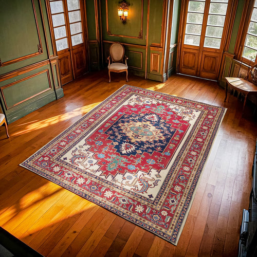 Bordo Madalyon Modern Etnik Desenli Halı  | Makinada Yıkanabilir | Hav Toz Vermez | Leke Tutmayan | Kaymaz Taban | Dijital Makine Baskı | Salon Yolluk Mutfak Halısı