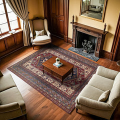 Bordo Madalyon Modern Etnik Desenli Halı  | Makinada Yıkanabilir | Hav Toz Vermez | Leke Tutmayan | Kaymaz Taban | Dijital Makine Baskı | Salon Yolluk Mutfak Halısı