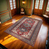 Red Blue Classic Living Room Rug - Polyester Handwoven