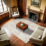 Cream and Burgundy Classic Floral Living Room Rug - Polyester Machine Woven