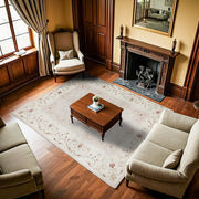 Krem Bordürlü Modern Etnik Desenli Halı  | Makinada Yıkanabilir | Hav Toz Vermez | Leke Tutmayan | Kaymaz Taban | Dijital Makine Baskı | Salon Yolluk Mutfak Halısı