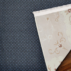 Krem Bordürlü Modern Etnik Desenli Halı  | Makinada Yıkanabilir | Hav Toz Vermez | Leke Tutmayan | Kaymaz Taban | Dijital Makine Baskı | Salon Yolluk Mutfak Halısı