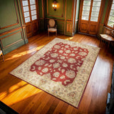 Burgundy Cream Classic Bedroom Rug - Polyester Hand-Woven