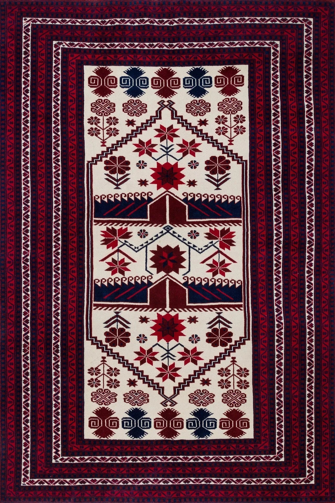 Bej Krem Bohem Eskitme Halı - Yıkanabilir - Kaymaz Taban - Pati Dostu