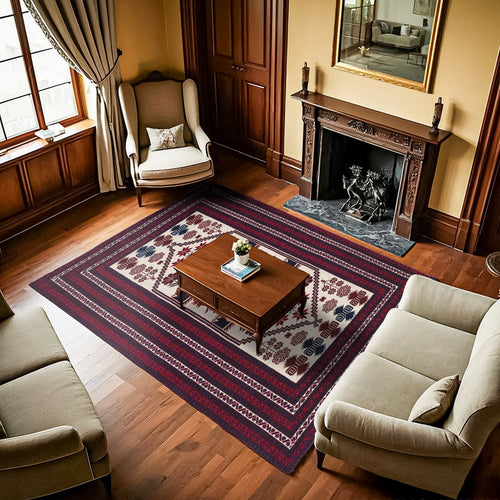 Bordo Bordürlü Modern Etnik Desenli Halı  | Makinada Yıkanabilir | Hav Toz Vermez | Leke Tutmayan | Kaymaz Taban | Dijital Makine Baskı | Salon Yolluk Mutfak Halısı