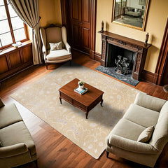 Krem Çiçekli Modern Etnik Desenli Halı  | Makinada Yıkanabilir | Hav Toz Vermez | Leke Tutmayan | Kaymaz Taban | Dijital Makine Baskı | Salon Yolluk Mutfak Halısı