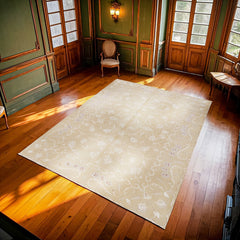 Krem Çiçekli Modern Etnik Desenli Halı  | Makinada Yıkanabilir | Hav Toz Vermez | Leke Tutmayan | Kaymaz Taban | Dijital Makine Baskı | Salon Yolluk Mutfak Halısı