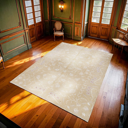 Krem Çiçekli Modern Etnik Desenli Halı  | Makinada Yıkanabilir | Hav Toz Vermez | Leke Tutmayan | Kaymaz Taban | Dijital Makine Baskı | Salon Yolluk Mutfak Halısı