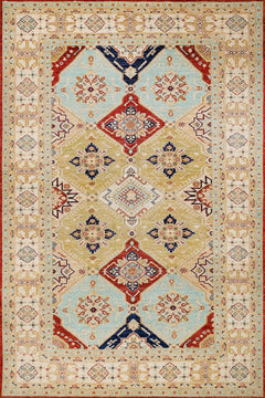 Krem Bordürlü Modern Etnik Desenli Halı  | Makinada Yıkanabilir | Hav Toz Vermez | Leke Tutmayan | Kaymaz Taban | Dijital Makine Baskı | Salon Yolluk Mutfak Halısı