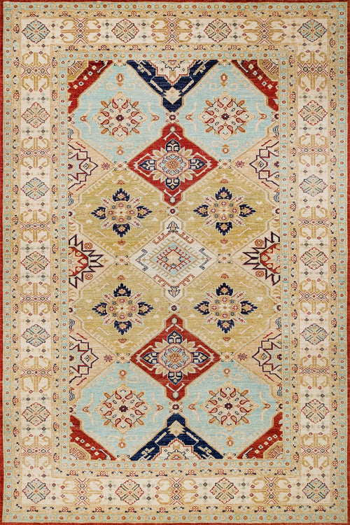 Krem Bordürlü Modern Etnik Desenli Halı  | Makinada Yıkanabilir | Hav Toz Vermez | Leke Tutmayan | Kaymaz Taban | Dijital Makine Baskı | Salon Yolluk Mutfak Halısı