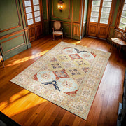 Krem Bordürlü Modern Etnik Desenli Halı  | Makinada Yıkanabilir | Hav Toz Vermez | Leke Tutmayan | Kaymaz Taban | Dijital Makine Baskı | Salon Yolluk Mutfak Halısı