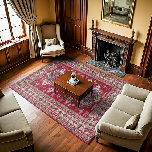 Kırmızı Madalyon Modern Etnik Desenli Halı  | Makinada Yıkanabilir | Hav Toz Vermez | Leke Tutmayan | Kaymaz Taban | Dijital Makine Baskı | Salon Yolluk Mutfak Halısı