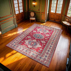 Kırmızı Madalyon Modern Etnik Desenli Halı  | Makinada Yıkanabilir | Hav Toz Vermez | Leke Tutmayan | Kaymaz Taban | Dijital Makine Baskı | Salon Yolluk Mutfak Halısı