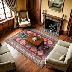 Kırmızı Madalyon Modern Etnik Desenli Halı  | Makinada Yıkanabilir | Hav Toz Vermez | Leke Tutmayan | Kaymaz Taban | Dijital Makine Baskı | Salon Yolluk Mutfak Halısı