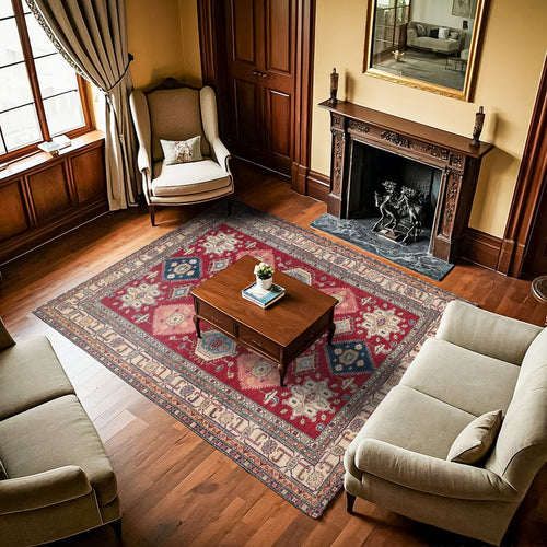 Kırmızı Madalyon Modern Etnik Desenli Halı  | Makinada Yıkanabilir | Hav Toz Vermez | Leke Tutmayan | Kaymaz Taban | Dijital Makine Baskı | Salon Yolluk Mutfak Halısı