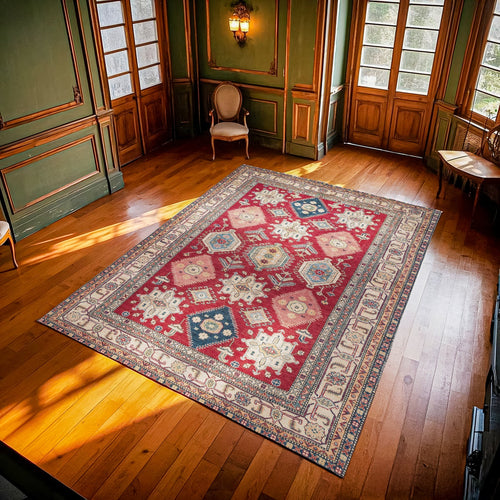 Kırmızı Madalyon Modern Etnik Desenli Halı  | Makinada Yıkanabilir | Hav Toz Vermez | Leke Tutmayan | Kaymaz Taban | Dijital Makine Baskı | Salon Yolluk Mutfak Halısı