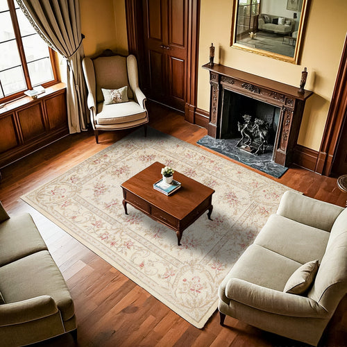 Krem Çiçekli Modern Etnik Desenli Halı  | Makinada Yıkanabilir | Hav Toz Vermez | Leke Tutmayan | Kaymaz Taban | Dijital Makine Baskı | Salon Yolluk Mutfak Halısı