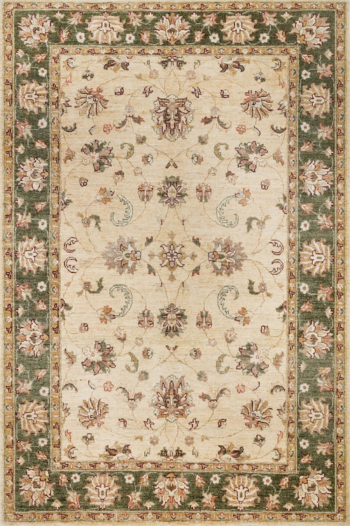 Yeşil Çiçekli Modern Etnik Desenli Halı  | Makinada Yıkanabilir | Hav Toz Vermez | Leke Tutmayan | Kaymaz Taban | Dijital Makine Baskı | Salon Yolluk Mutfak Halısı