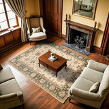 Cream Green Classic Bedroom Rug Floral - Polyester