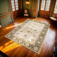 Yeşil Çiçekli Modern Etnik Desenli Halı  | Makinada Yıkanabilir | Hav Toz Vermez | Leke Tutmayan | Kaymaz Taban | Dijital Makine Baskı | Salon Yolluk Mutfak Halısı