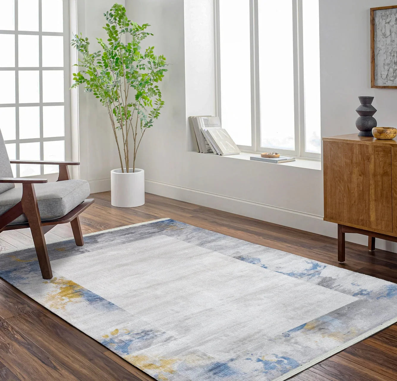 Gold Gri Dokulu Modern Halı - Yıkanabilir - Kaymaz Taban - Pati Dostu