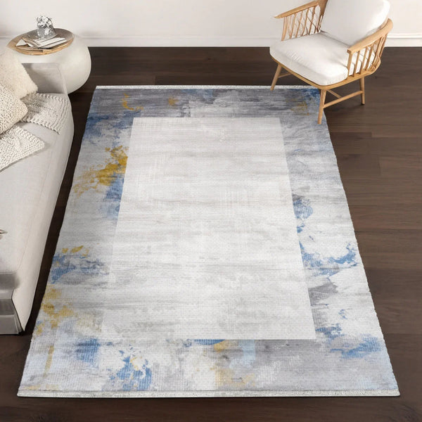 Gold Gri Dokulu Modern Halı - Yıkanabilir - Kaymaz Taban - Pati Dostu