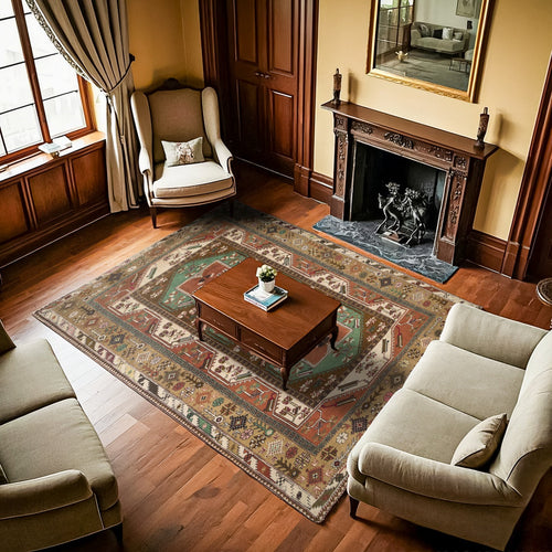 Turuncu Madalyon Modern Etnik Desenli Halı  | Makinada Yıkanabilir | Hav Toz Vermez | Leke Tutmayan | Kaymaz Taban | Dijital Makine Baskı | Salon Yolluk Mutfak Halısı