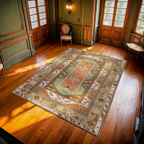 Turuncu Madalyon Modern Etnik Desenli Halı  | Makinada Yıkanabilir | Hav Toz Vermez | Leke Tutmayan | Kaymaz Taban | Dijital Makine Baskı | Salon Yolluk Mutfak Halısı