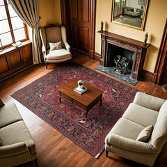 Bordo Göbekli Modern Etnik Desenli Halı  | Makinada Yıkanabilir | Hav Toz Vermez | Leke Tutmayan | Kaymaz Taban | Dijital Makine Baskı | Salon Yolluk Mutfak Halısı