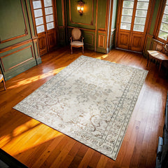 Bej Göbekli Modern Etnik Desenli Halı  | Makinada Yıkanabilir | Hav Toz Vermez | Leke Tutmayan | Kaymaz Taban | Dijital Makine Baskı | Salon Yolluk Mutfak Halısı