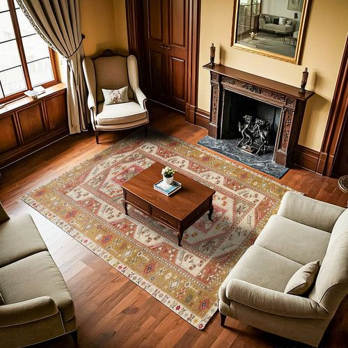 Yeşil Bordürlü Modern Etnik Desenli Halı  | Makinada Yıkanabilir | Hav Toz Vermez | Leke Tutmayan | Kaymaz Taban | Dijital Makine Baskı | Salon Yolluk Mutfak Halısı