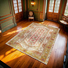 Yeşil Bordürlü Modern Etnik Desenli Halı  | Makinada Yıkanabilir | Hav Toz Vermez | Leke Tutmayan | Kaymaz Taban | Dijital Makine Baskı | Salon Yolluk Mutfak Halısı