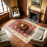 Red Cream Classic Bedroom Rug - Polyester