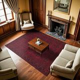 Red Black Classic Bedroom Rug - Polyester Machine Woven