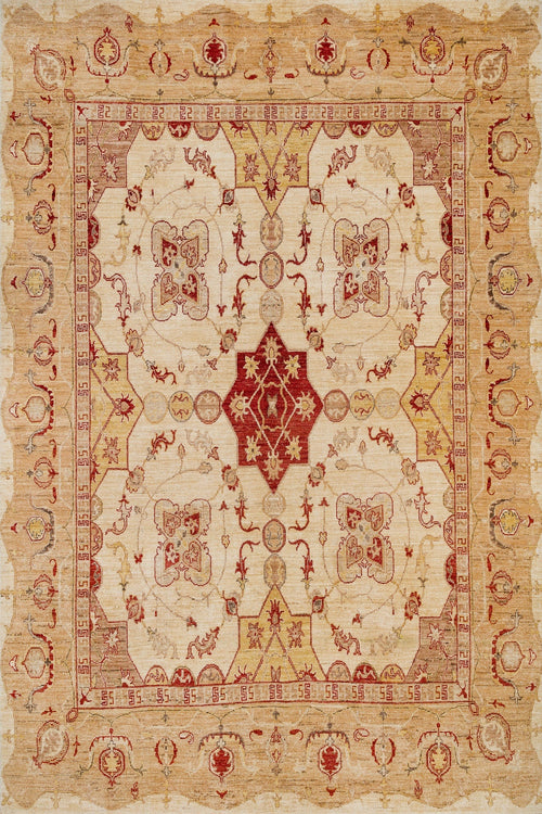 Krem Göbekli Modern Etnik Desenli Halı  | Makinada Yıkanabilir | Hav Toz Vermez | Leke Tutmayan | Kaymaz Taban | Dijital Makine Baskı | Salon Yolluk Mutfak Halısı