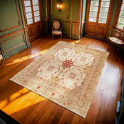 Krem Göbekli Çerçeveli Etnik Bohem Halı