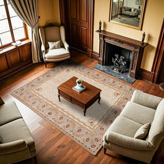 Krem Çiçekli Modern Etnik Desenli Halı  | Makinada Yıkanabilir | Hav Toz Vermez | Leke Tutmayan | Kaymaz Taban | Dijital Makine Baskı | Salon Yolluk Mutfak Halısı