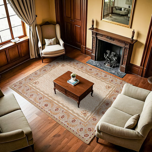 Krem Çiçekli Modern Etnik Desenli Halı  | Makinada Yıkanabilir | Hav Toz Vermez | Leke Tutmayan | Kaymaz Taban | Dijital Makine Baskı | Salon Yolluk Mutfak Halısı