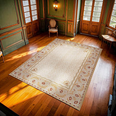 Krem Çiçekli Modern Etnik Desenli Halı  | Makinada Yıkanabilir | Hav Toz Vermez | Leke Tutmayan | Kaymaz Taban | Dijital Makine Baskı | Salon Yolluk Mutfak Halısı