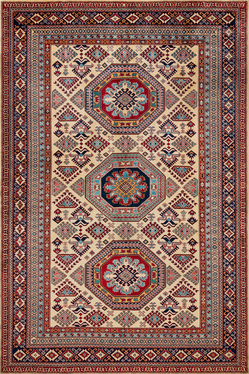 Krem Madalyon Modern Etnik Desenli Halı  | Makinada Yıkanabilir | Hav Toz Vermez | Leke Tutmayan | Kaymaz Taban | Dijital Makine Baskı | Salon Yolluk Mutfak Halısı