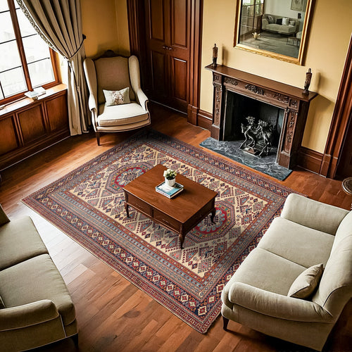 Krem Madalyon Modern Etnik Desenli Halı  | Makinada Yıkanabilir | Hav Toz Vermez | Leke Tutmayan | Kaymaz Taban | Dijital Makine Baskı | Salon Yolluk Mutfak Halısı