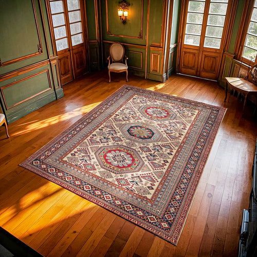 Krem Madalyon Modern Etnik Desenli Halı  | Makinada Yıkanabilir | Hav Toz Vermez | Leke Tutmayan | Kaymaz Taban | Dijital Makine Baskı | Salon Yolluk Mutfak Halısı