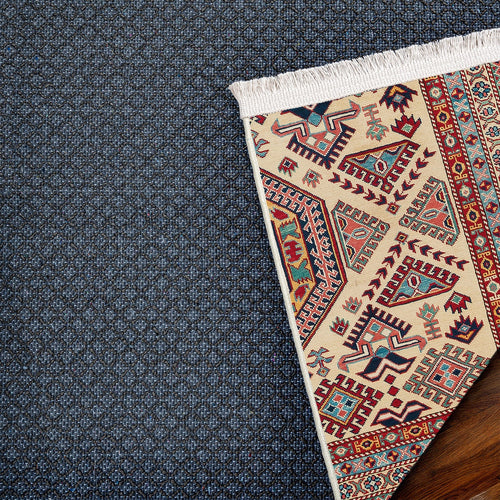 Krem Madalyon Modern Etnik Desenli Halı  | Makinada Yıkanabilir | Hav Toz Vermez | Leke Tutmayan | Kaymaz Taban | Dijital Makine Baskı | Salon Yolluk Mutfak Halısı