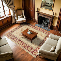 Krem Çiçekli Modern Etnik Desenli Halı  | Makinada Yıkanabilir | Hav Toz Vermez | Leke Tutmayan | Kaymaz Taban | Dijital Makine Baskı | Salon Yolluk Mutfak Halısı