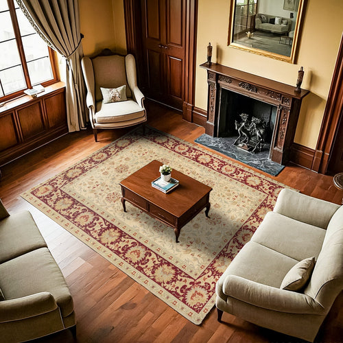 Krem Çiçekli Modern Etnik Desenli Halı  | Makinada Yıkanabilir | Hav Toz Vermez | Leke Tutmayan | Kaymaz Taban | Dijital Makine Baskı | Salon Yolluk Mutfak Halısı