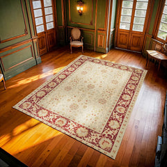 Krem Çiçekli Modern Etnik Desenli Halı  | Makinada Yıkanabilir | Hav Toz Vermez | Leke Tutmayan | Kaymaz Taban | Dijital Makine Baskı | Salon Yolluk Mutfak Halısı