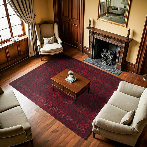 Bordo Çiçekli Modern Etnik Desenli Halı  | Makinada Yıkanabilir | Hav Toz Vermez | Leke Tutmayan | Kaymaz Taban | Dijital Makine Baskı | Salon Yolluk Mutfak Halısı